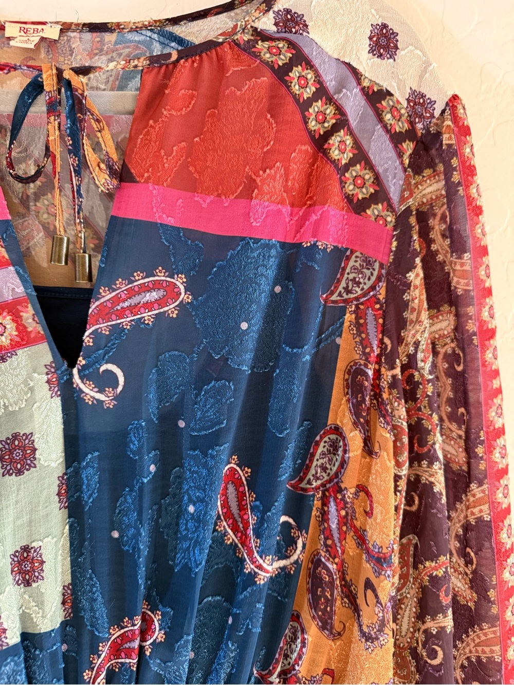 Reba, large, multicolored bohemian patchwork midi dress - Picture 5 of 16